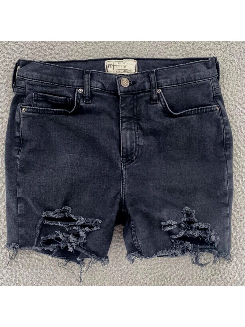 Free People Shorts Womens 29 Black High Rise Cut Offs Jeans Denim Distress Fray